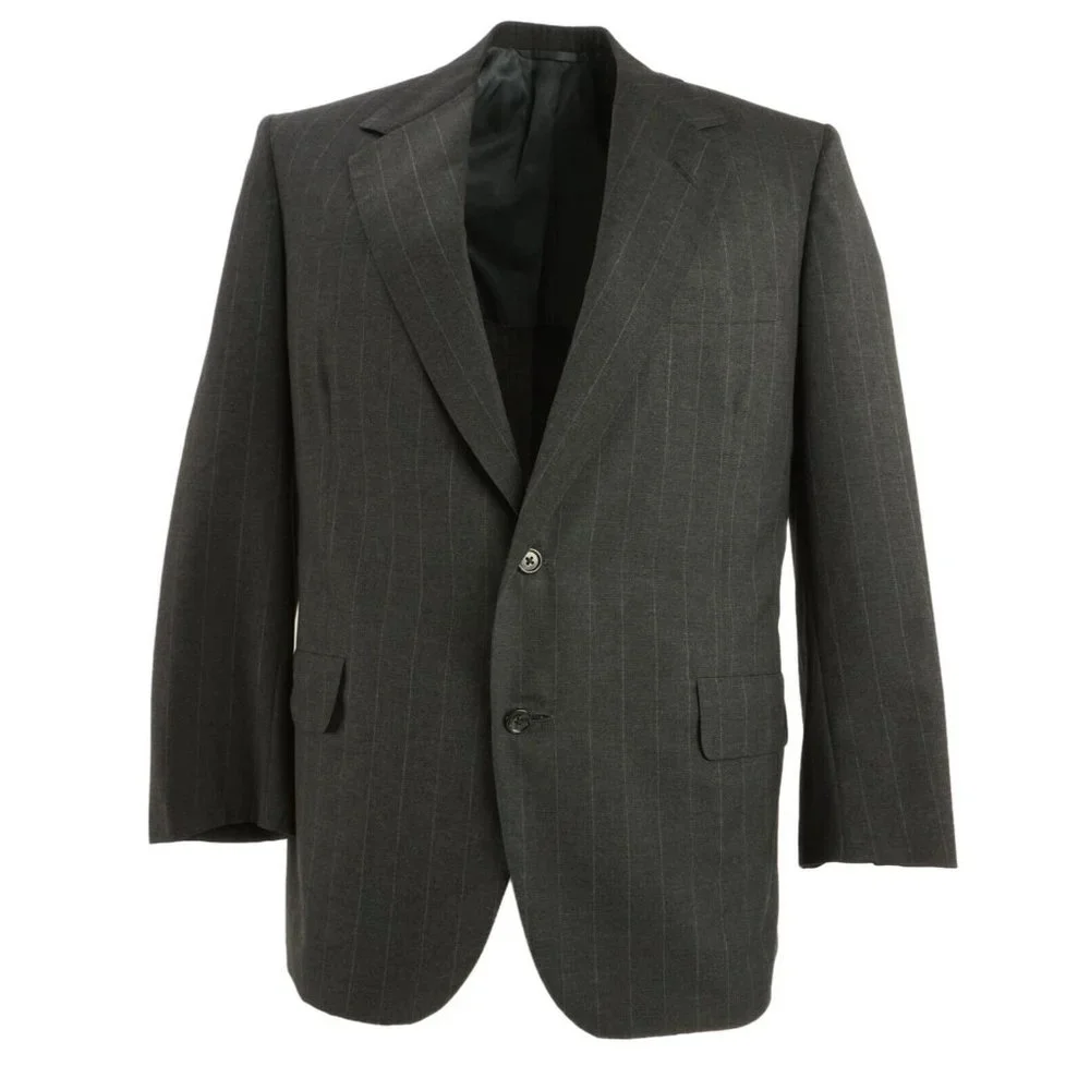 Oxxford Clothes Aristocrat Men's 42R Gray Striped Wool Vented Notch Lapel Blazer